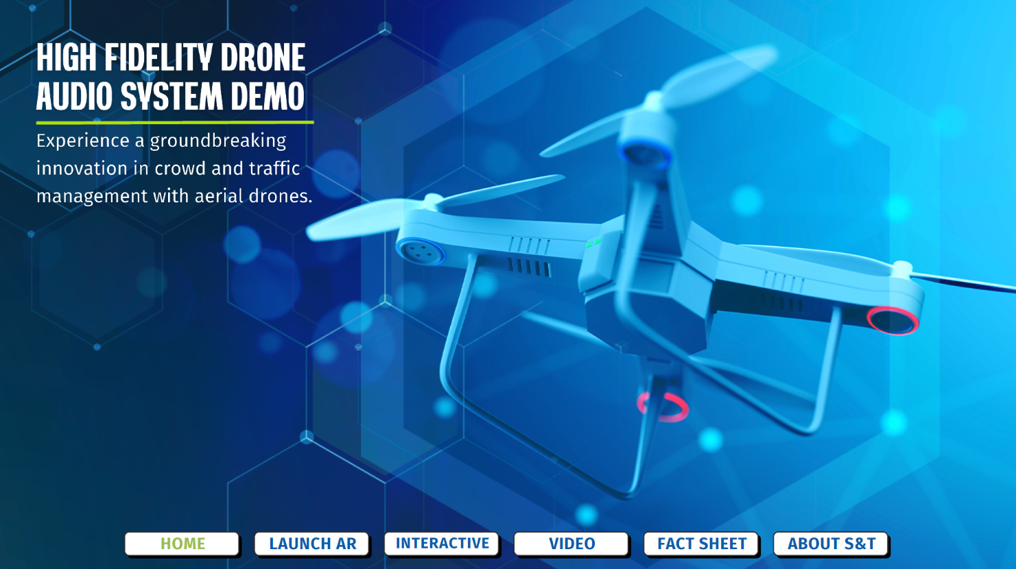 AR demo app home screen with a rendered drone